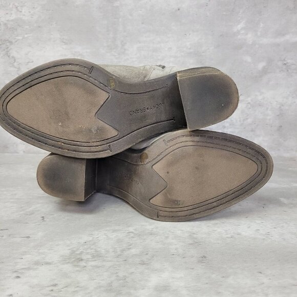 Lucky Brand Boot Womens 9.5 Gray Studded‎ Ankle Bootie Heeled Side Zip - Picture 7 of 9